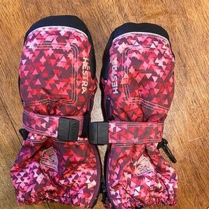 Hestra Long Zip Mitten Size 2 Pink and Red Patterned